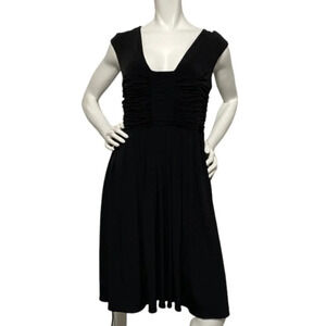 Calvin Klein Black Ruched V-Neck Shift Cocktail Dress Size 6